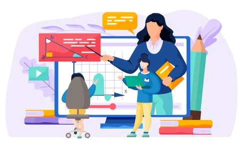 A monitor with a video. Geometry learning vector illustration. Online math Stock Illustration