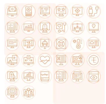 Monitor Visual Pack containing 32 Thin Line Display Perfect Vector Icons 库存插图