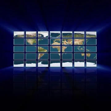 Monitor wall with Earth Stock Illustration