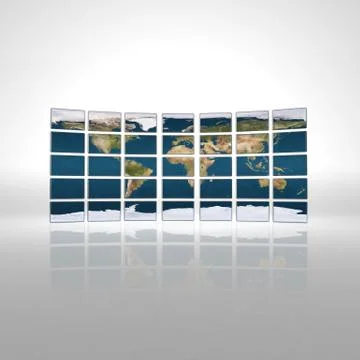 Monitor wall with Earth map Stock Illustration