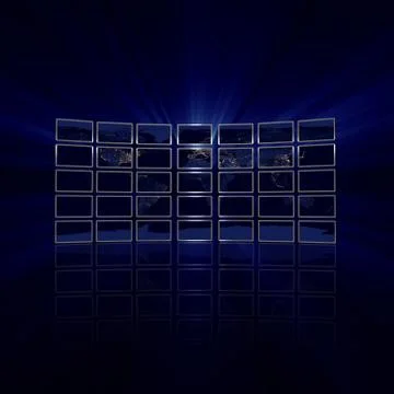 Monitor wall with Earth at night Illustrazione stock