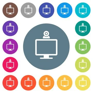 Monitor with webcam flat white icons on round color backgrounds Stock Illustration