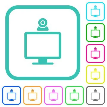Monitor with webcam vivid colored flat icons Stock Illustration