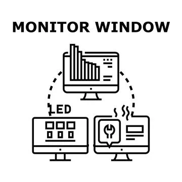 Monitor window concept visualizing data, settings, and network connection Stock Illustration
