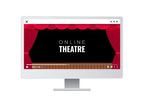 A monitor window with online video broadcast of the performance from the theater Illustrazione stock