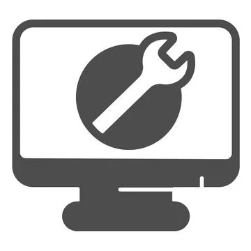Monitor with wrench solid icon, pcrepair concept, monitor with wrench vector 스톡 일러스트