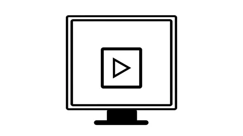 Monitor with youtube play button glowing animation. Youtube video play icon.. Stock Footage 313422807