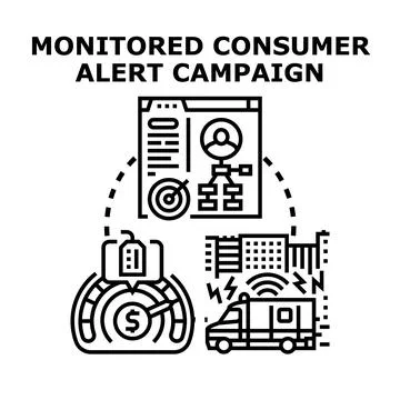 Monitored consumer alert campaign management concept Illustrazione stock