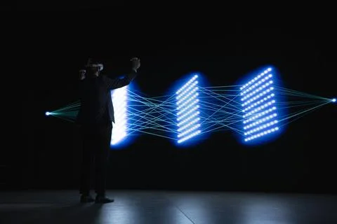 Monitoring AI model connections, augmented reality and technician using VR 写真素材