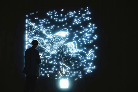 Monitoring AI system, visual interface and programmer analyzing cognitive flow 스톡 사진