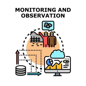Monitoring and observation process showing data collection and analysis Stock Illustration