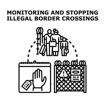 Monitoring and stopping illegal border crossings concept Stock Illustration