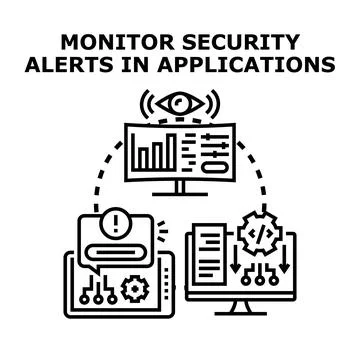 Monitoring application security alerts and vulnerabilities protecting data 스톡 일러스트