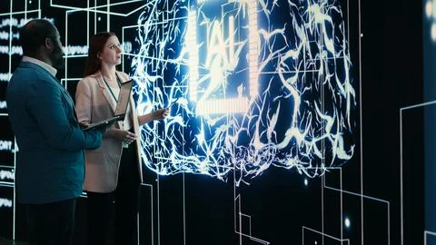 Monitoring artificial intelligence, laptop and team of engineers Stock Photos