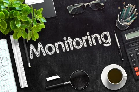 Monitoring on Black Chalkboard. 3D Rendering Stock Illustration