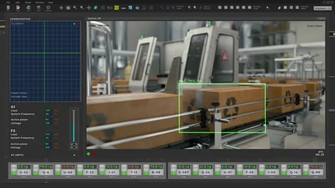 Monitoring the cardboard packaging on the production conveyor at the factory Stock Footage 288123701