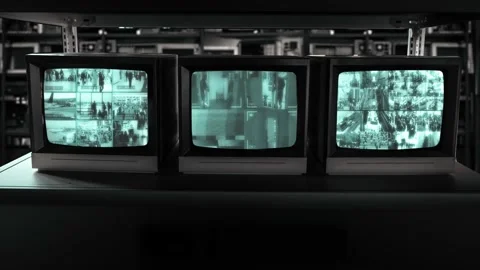 Monitoring CCTV Security Cameras Surveillance Zoom In Monitors Stock Footage 155117071