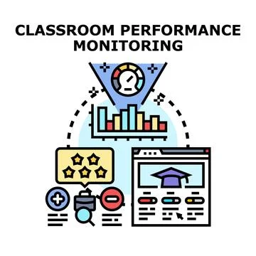 Monitoring classroom performance and student education progress Stock Illustration