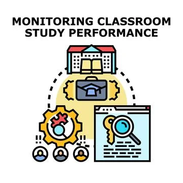 Monitoring classroom study performance concept illustration Stock Illustration