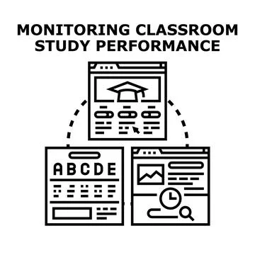 Monitoring classroom study performance education online Stock Illustration
