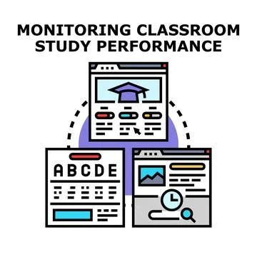 Monitoring classroom study performance education online Stock Illustration