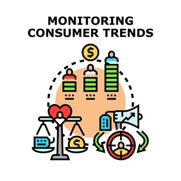 Monitoring consumer trends identifying market analysis strategy Stock Illustration