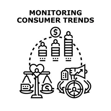 Monitoring consumer trends identifying market analysis strategy Stock Illustration