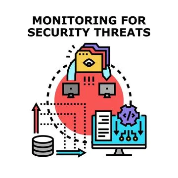 Monitoring cyber security threats and data protection concept Stock Illustration