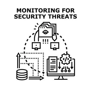 Monitoring cyber security threats and data protection concept Stock Illustration