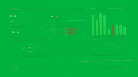 Monitoring dashboard receiving data feed, updating metrics, charts and gauge on Stock Footage 333647393