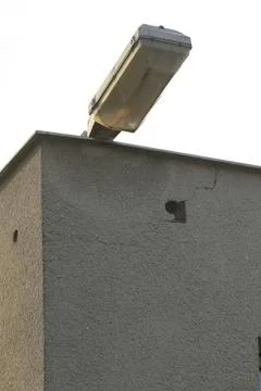 Monitoring device installed on parapet captures city safety measures Stock Photos