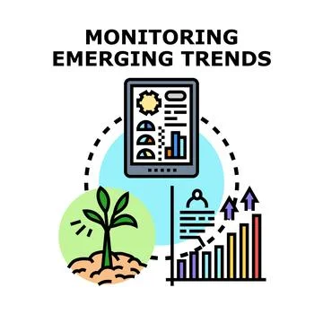 Monitoring emerging trends in business analysis and growth Stock Illustration
