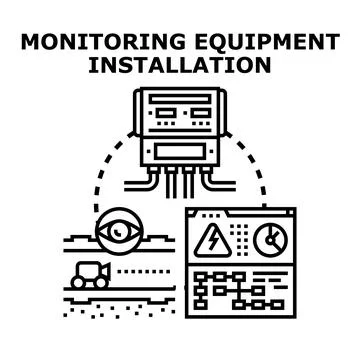 Monitoring equipment installation process and data analyzing Illustrazione stock