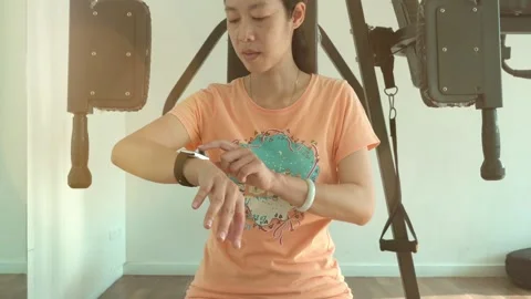 Monitoring Fitness Progress with a Smartwatch Stock Footage 314636882
