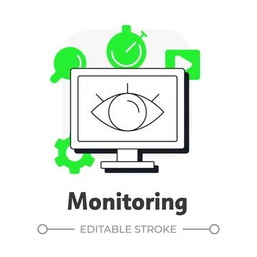 Monitoring flat outline concept icon Stock Illustration