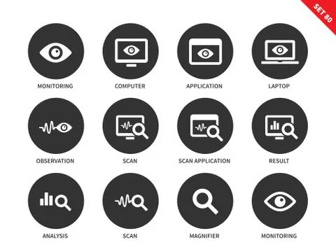 Monitoring icons on white background 스톡 일러스트