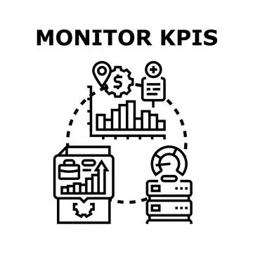 Monitoring key performance indicators business data analytics Stock Illustration