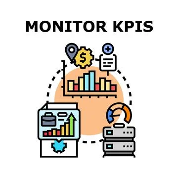 Monitoring key performance indicators business data analytics Stock Illustration