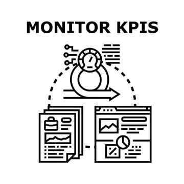 Monitoring kpis and performance data analytics process Illustrazione stock