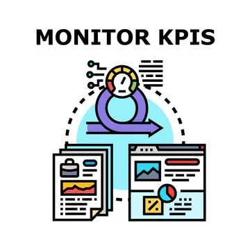Monitoring kpis and performance data analytics process Stock Illustration