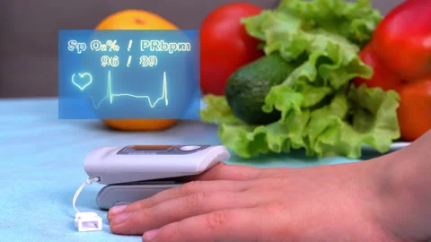 Monitoring the level of blood oxygen saturation using a pulse oximeter Stock Footage 164865486