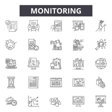 Monitoring line icons, signs, vector set, linear concept, outline illustration Stock Illustration