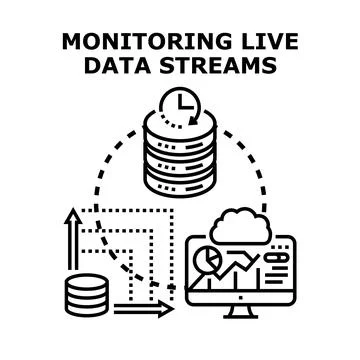 Monitoring live data streams in real time 스톡 일러스트