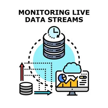 Monitoring live data streams in real time Stock Illustration