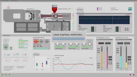 Monitoring the manufacturing process using the machine computer software Stock Footage 264636749