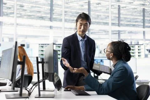 Monitoring microchip production, yield quality and factory manager Stock Photos