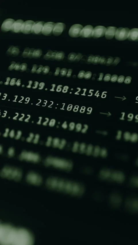 Monitoring network activity with source and destination IPs and ports Stock Footage 332464593