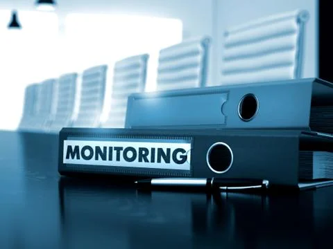 Monitoring on Office Folder. Blurred Image. 3D Stock Illustration