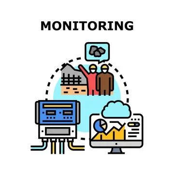 Monitoring operations and data analysis concept Stock Illustration