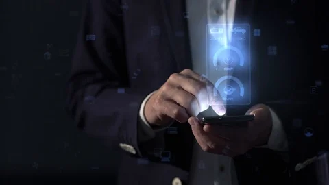 Monitoring the parameters of the electric car from the mobile. Stock Footage 90995169